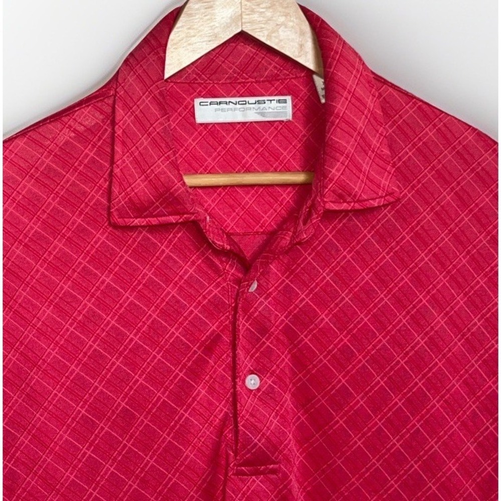 CARNOUSTIE Performance Plaid Golf Polo Men's XL Pink Red Textured Short Sleeve